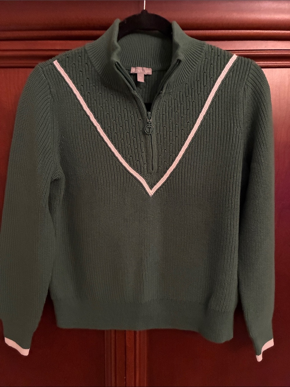 Talbots Green Quarter-Zip V-Detail Women's Sweater